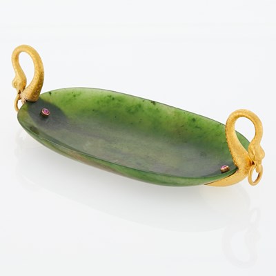 Lot 231 - Russian Gem-Set Gold-Mounted Nephrite Dish