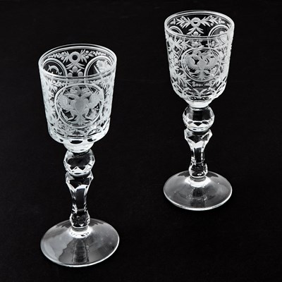 Lot 180 - Pair of Russian Style Blown and Engraved Glass Goblets