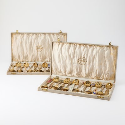 Lot 784 - Set of Danish Sterling Silver, Silver Gilt and Enamel Christmas Spoons and Forks