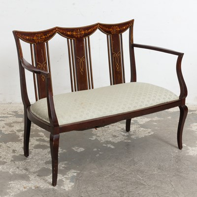 Lot 295 - Edwardian Style Parquetry Inlaid Mahogany Settee