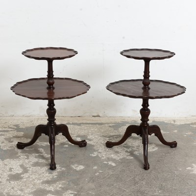Lot 344 - Pair of George III Style Mahogany Two-Tier Piecrust Dumbwaiters