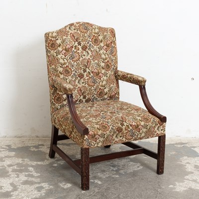 Lot 346 - George III Style Mahogany Embroidered Upholstery Library Chair