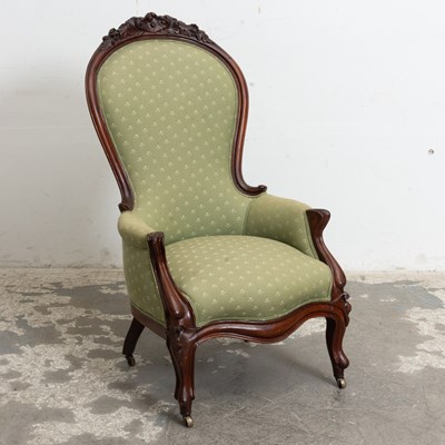 Lot 348 - Victorian Mahogany Green Upholstered Highback Armchair