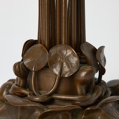Lot 259 - Tiffany Studios Bronze and Favrile Glass Twelve-Light Pond Lily Lamp