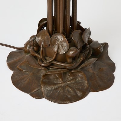 Lot 259 - Tiffany Studios Bronze and Favrile Glass Twelve-Light Pond Lily Lamp