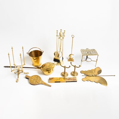 Lot 176 - Large Group of Brass Fireplace Related Items
