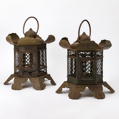 Lot 186 - Pair of Japanese Copper Alloy Temple Lanterns