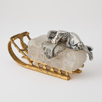 Lot 286 - Russian Silver, Rock Crystal and Gilt-Bronze Model of a Sleigh