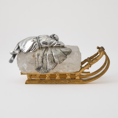 Lot 286 - Russian Silver, Rock Crystal and Gilt-Bronze Model of a Sleigh