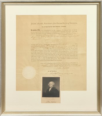 Lot A John Adams Letter of Marque for a privateering voyage captained by Robert Gray