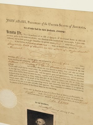Lot 1 - A John Adams Letter of Marque for a privateering voyage captained by Robert Gray
