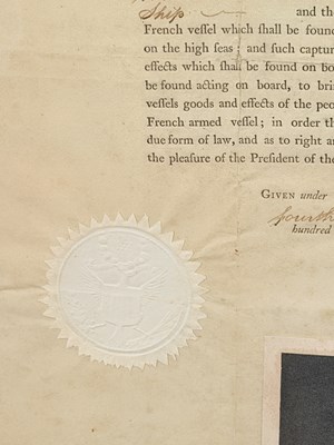 Lot 1 - A John Adams Letter of Marque for a privateering voyage captained by Robert Gray
