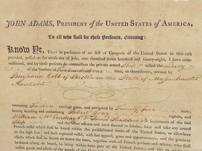 Lot 1 - A John Adams Letter of Marque for a privateering voyage captained by Robert Gray