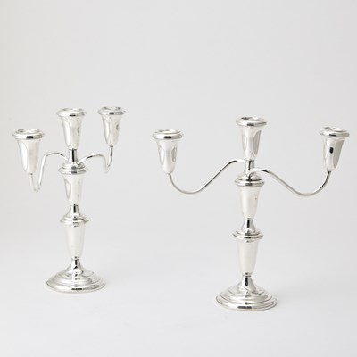 Lot 62 - Pair of Empire Sterling Silver Adjustable Three-Light Candelabra