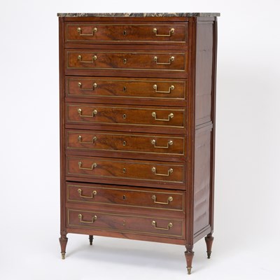 Lot 135 - Directoire Marble-Top Brass Mounted Mahogany Tall Chest of Drawers