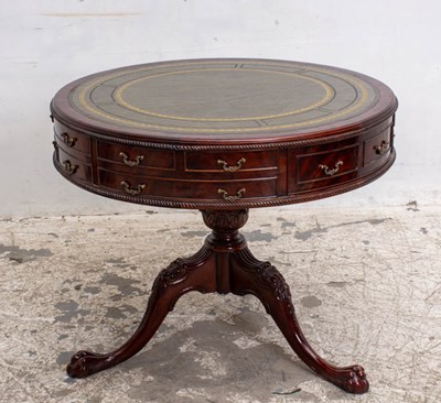 Lot 144 - George III Style Mahogany Leather Top Drum Table
