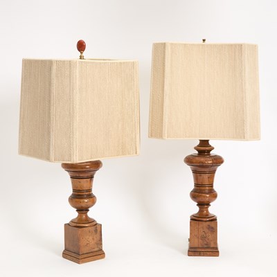 Lot 34 - Pair of Turned Wood Urn Form Lamps