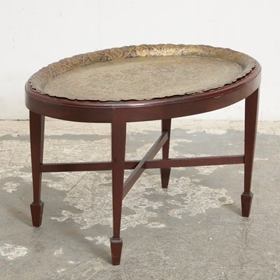 Lot 93 - Persian Brass Tray on Mahogany Stand