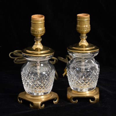 Lot 199 - Pair of Brass and Glass Dresser Lamps
