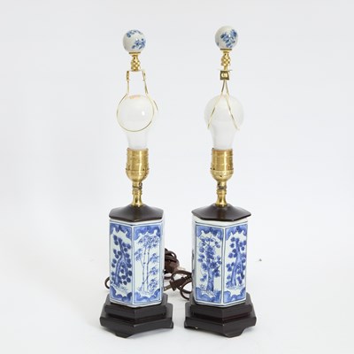 Lot 42 - Pair of Chinese Style Blue and White Porcelain Lamps