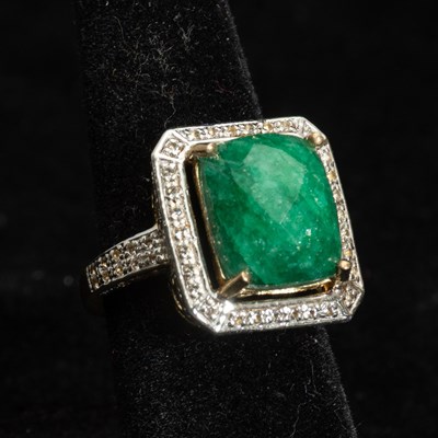 Lot 329 - Gold Plated Sterling Silver Emerald and Diamond Ring