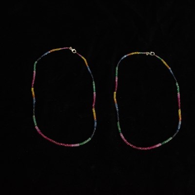 Lot 336 - Two Colored Stone Bead Necklaces with Silver Clasps