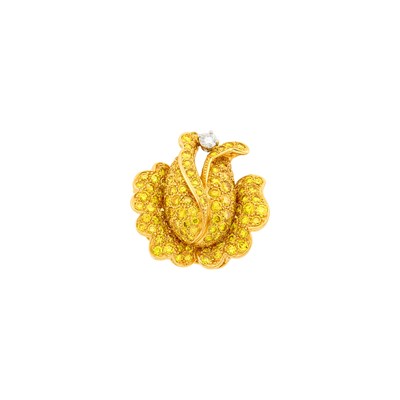 Lot 185 - Oscar Heyman & Brothers Gold, Platinum, Diamond and Colored Diamond Flower Clip-Brooch