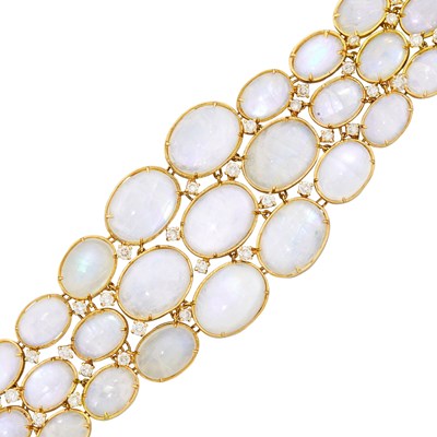 Lot 52 - Tony Duquette Wide Gold, White Labradorite and Diamond Bracelet