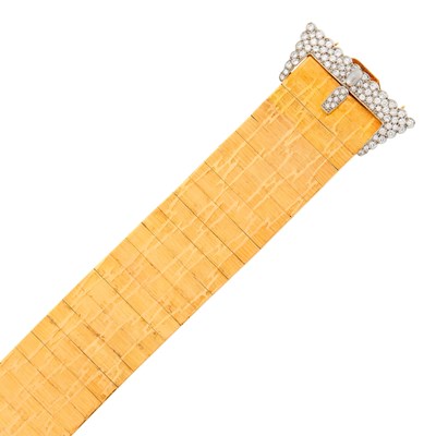 Lot 93 - René Kern Two-Color Gold and Diamond Buckle Bracelet, Dusseldorf