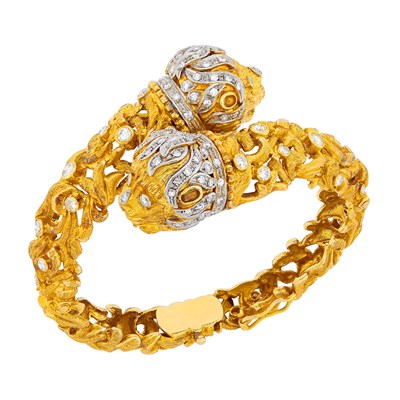 Lot 88 - Ilias Lalaounis Two-Color Gold and Diamond Chimera Bangle Bracelet
