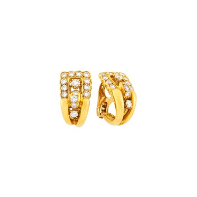 Lot 189 - M. Gérard Pair of Gold and Diamond Buckle Half-Hoop Earclips, France