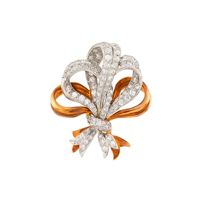 Lot 92 - Verdura Platinum, Gold and Diamond Bow Brooch