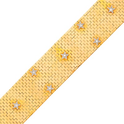 Lot 1127 - Wide Rose Gold, Platinum and Diamond Bracelet
