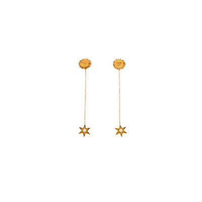 Lot 2012 - Anthony Lent Pair of Gold and Diamond Sun and Star Pendant-Earrings