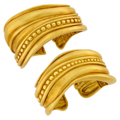 Lot 8 - Barry Kieselstein-Cord Pair of Gold 'Caviar' Cuff Bangle Bracelets