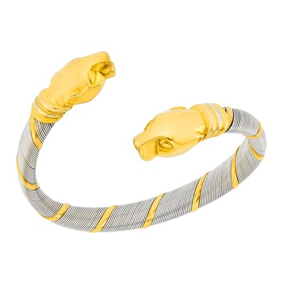 Lot 39 - Cartier Stainless Steel and Gold 'Panthère de Cartier' Crossover Bracelet