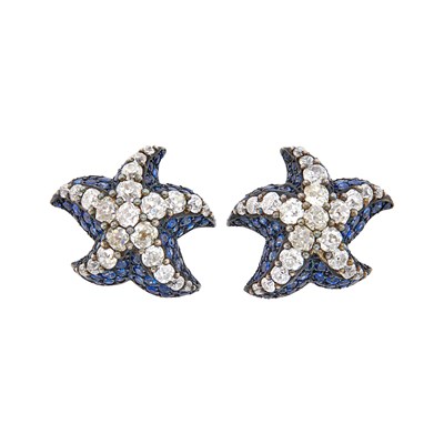 Lot 159 - Fred Leighton Paris Pair of Blackened Gold, Gold, Diamond and Sapphire Starfish Bombé Earclips