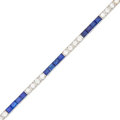 Lot 1203 - Platinum, Sapphire and Diamond Straightline Bracelet