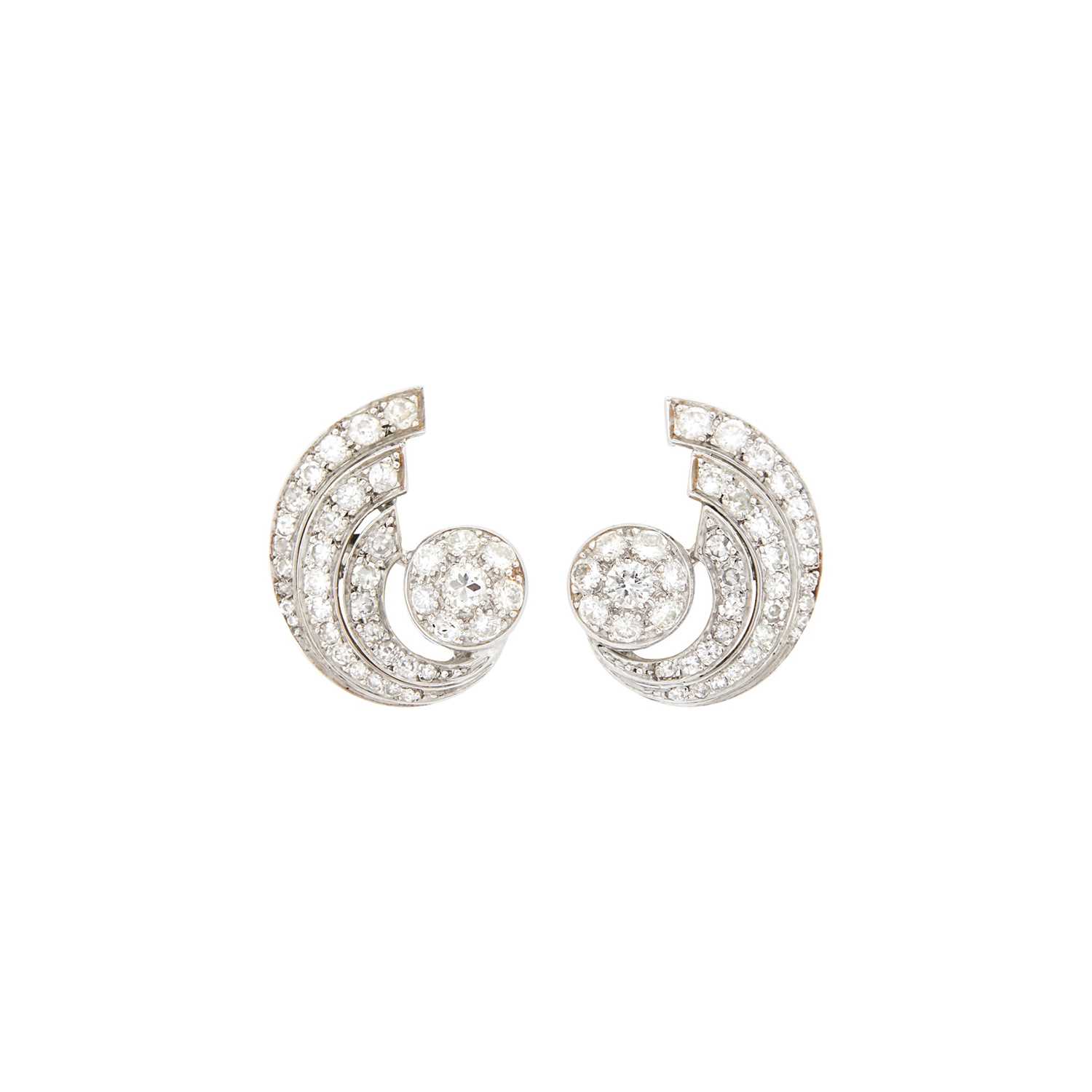 Lot 82 - Pair of Platinum and Diamond Earclips