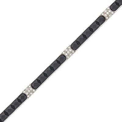 Lot 101 - Platinum, Black Onyx and Diamond Bracelet