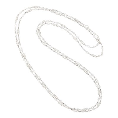 Lot 1194 - Long White Gold and Diamond Filigree Chain Necklace