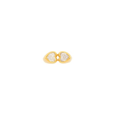 Lot 1163 - Gold and Diamond Double Heart Pinky Ring