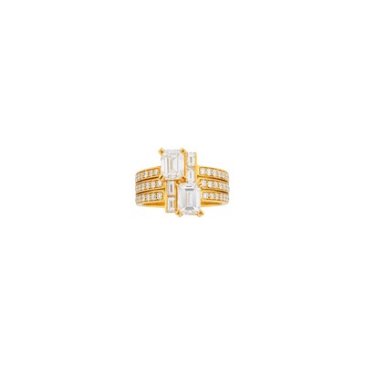 Lot 1184 - Chaumet Three Row Gold and Diamond Ring