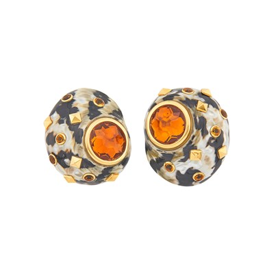 Lot 1009 - Trianon Pair of Gold, Shell and Citrine Earclips