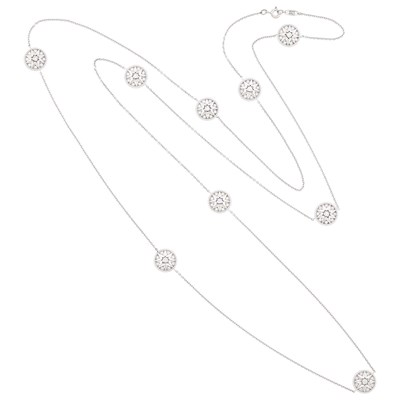 Lot 164 - Christian Dior Long White Gold and Diamond 'Rose des Vents' Chain Necklace, France