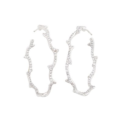Lot 162 - Christian Dior Pair of White Gold and Diamond 'Bois de Rose' Hoop Earrings, France