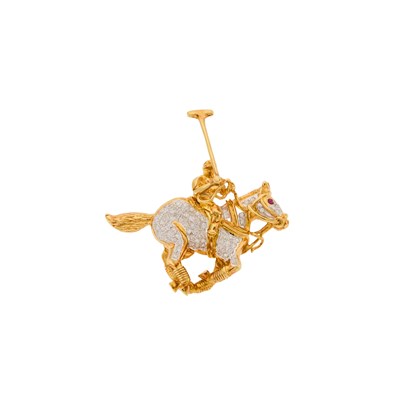 Lot 2215 - Two-Color Gold and Diamond Polo Pendant-Brooch