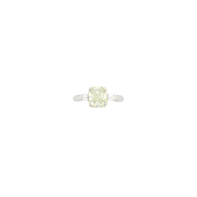 Lot 1079 - Van Cleef & Arpels Platinum, Fancy Grayish Greenish Yellow Diamond and Diamond Ring