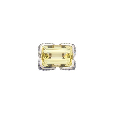 Lot 1083 - Mauboussin Paris White Gold, Greenish-Yellow Beryl, Sapphire and Diamond Ring