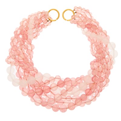 Lot 2041 - Tiffany & Co., Paloma Picasso Multistrand Rose Quartz and Quartz Bead Necklace with Gold Clasp